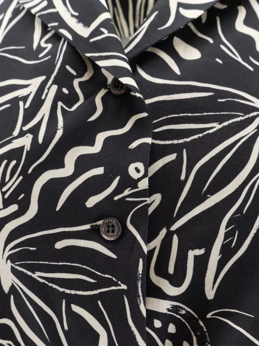 Aspesi Printed Cotton V-Neck Short-Sleeve Midi Dress