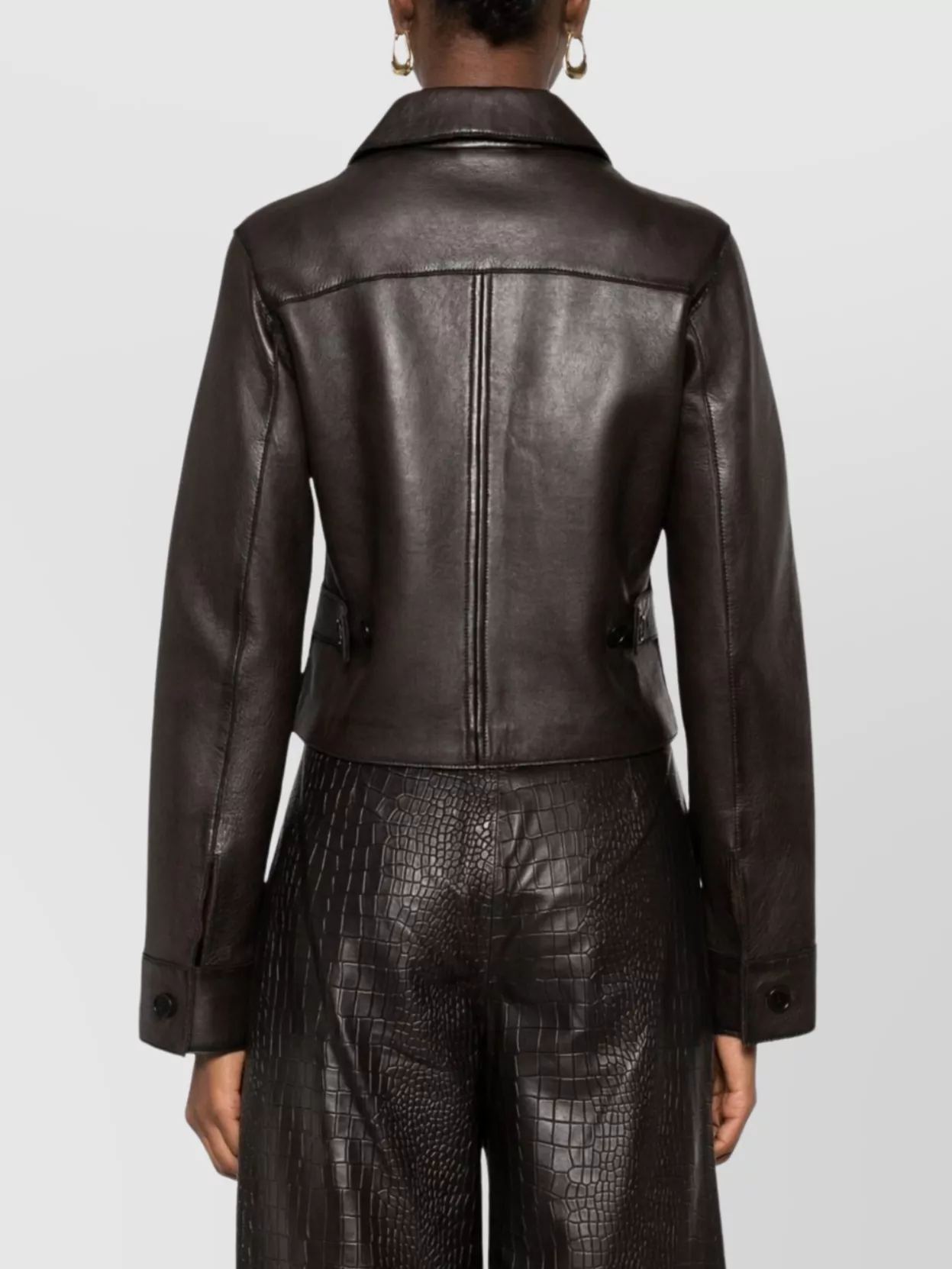 Parosh Collared Leather Jacket Long Sleeves Flap Pockets