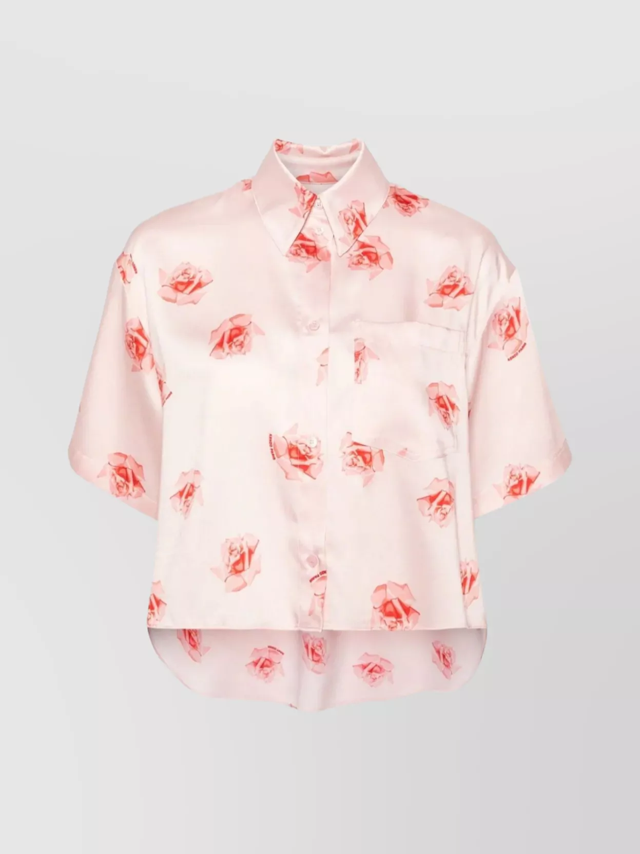 Shop Kenzo Cropped Floral Print Shirt With Patch Pocket