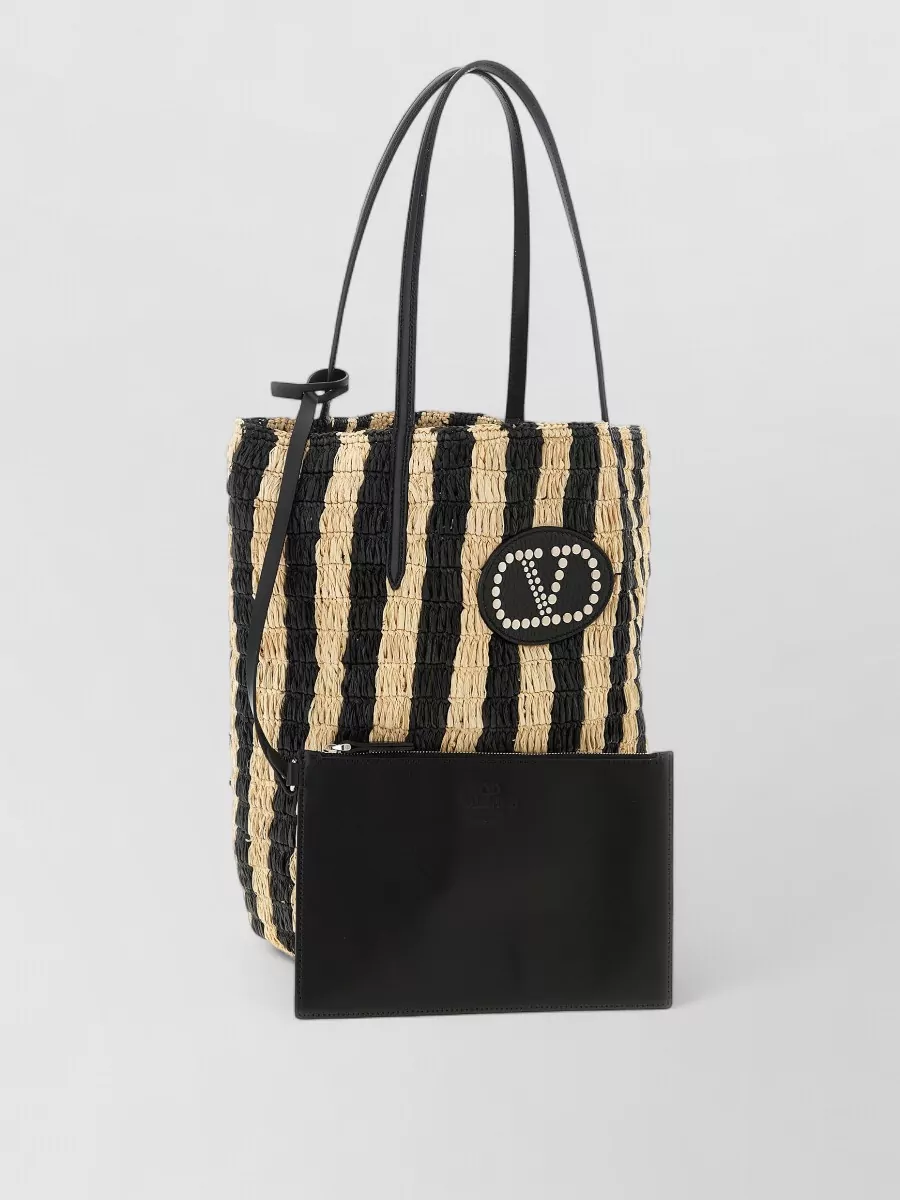 Valentino Garavani Vlogo Signature Raffia Striped Tote Bag