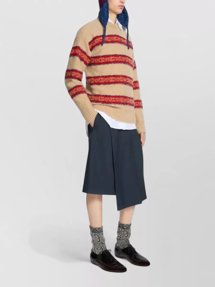 Dries Van Noten Jacquard Striped Oversized Wool Sweater