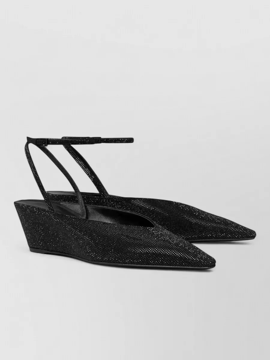 Tory Burch Glitter Pointed Toe Wedge Sandals In Black