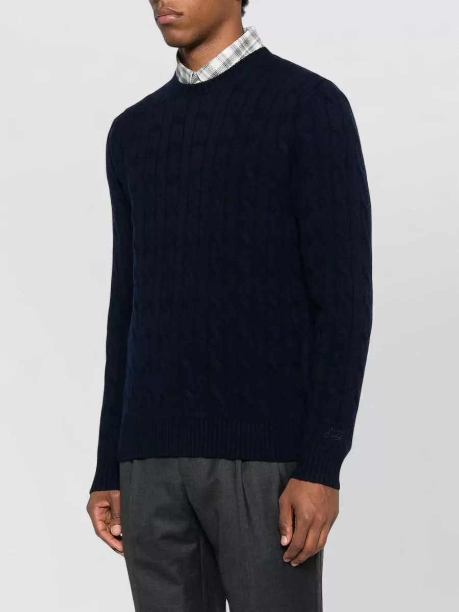 Mc2 Saint Barth Cable Knit Crew Neck Sweater With Ribbed Cuffs