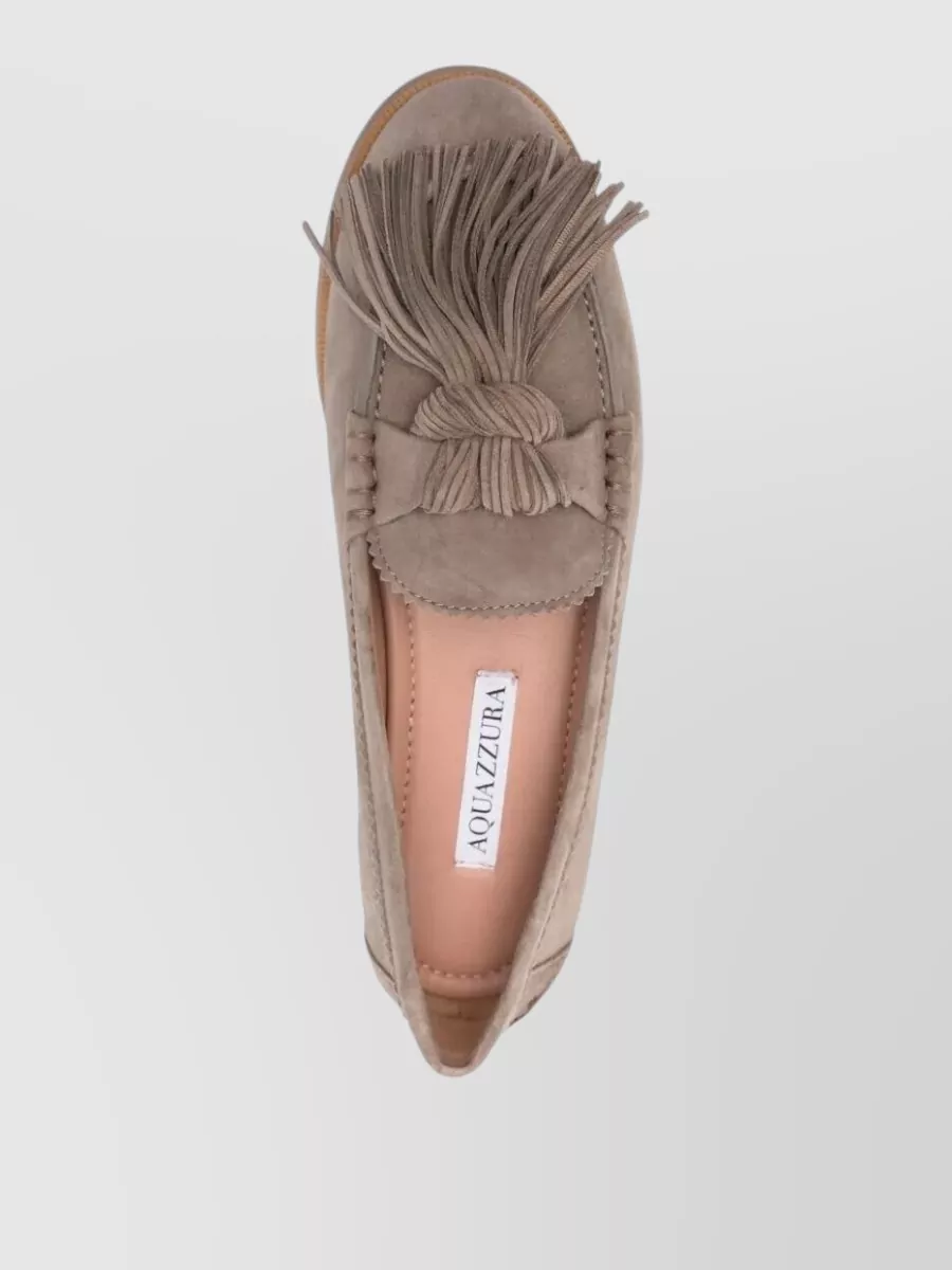 Aquazzura Freddie Suede Tassel Loafer Flat Shoe