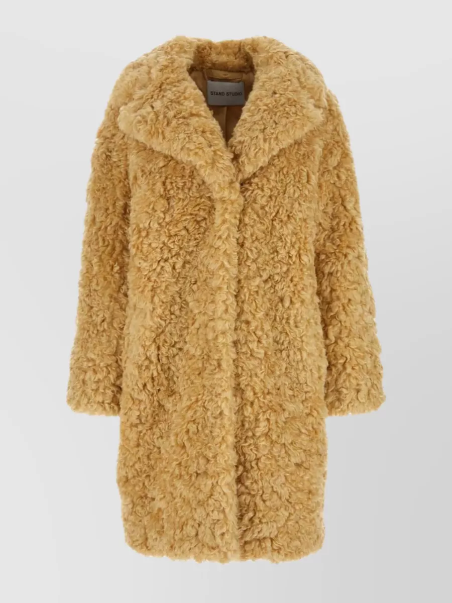 Shop Stand Studio Camille Cocoon Faux Fur Coat In Yellow