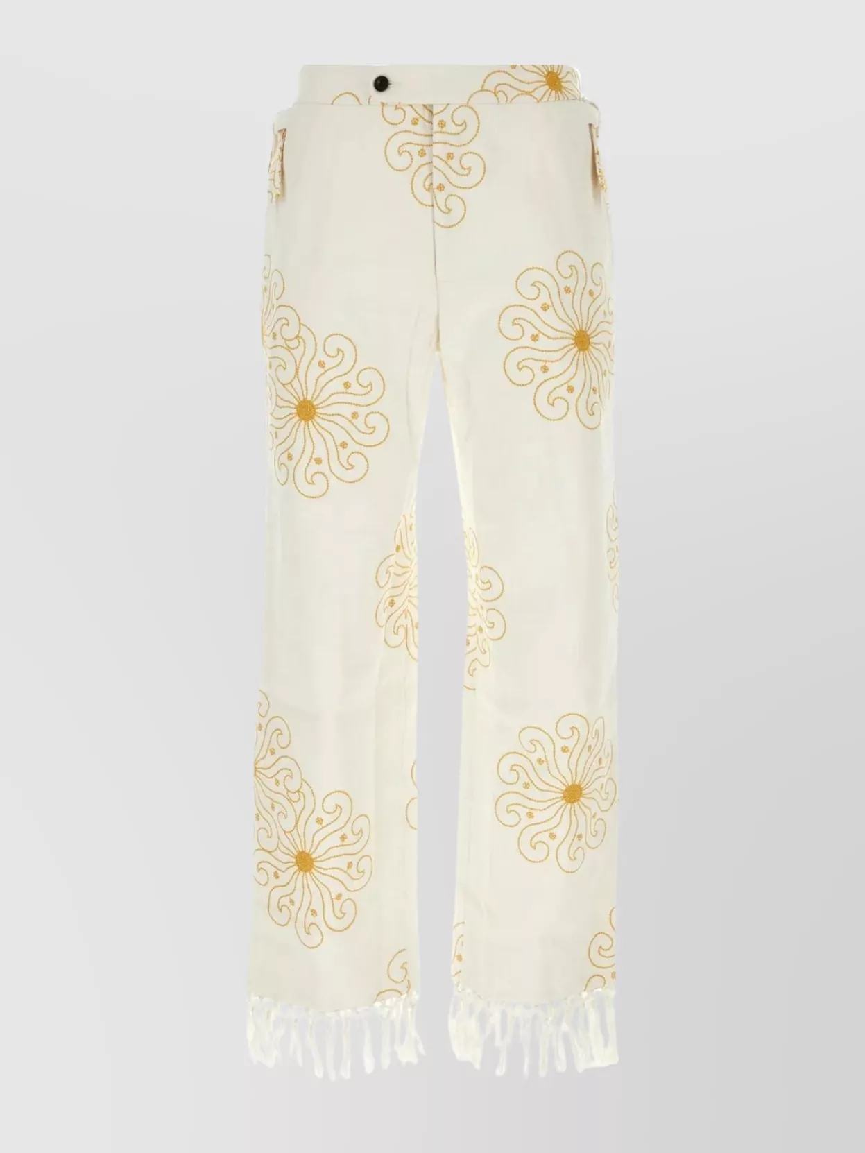 Shop Bode Cotton Embroidered Sun Pant In Cream