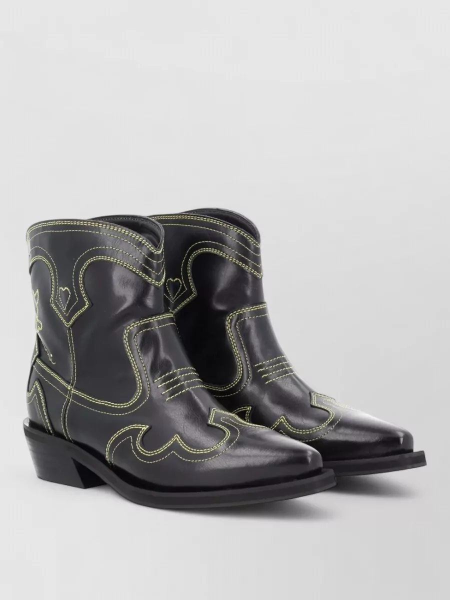 Ganni Western Mid Calf Boots Pointed Toe Cuban Heel