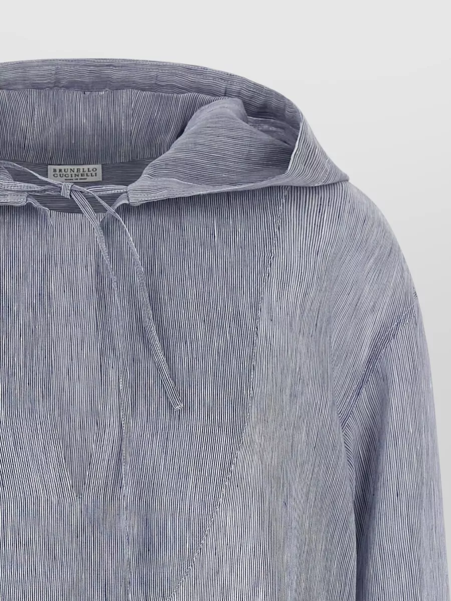 Brunello Cucinelli Linen Silk Hooded Striped Shirt