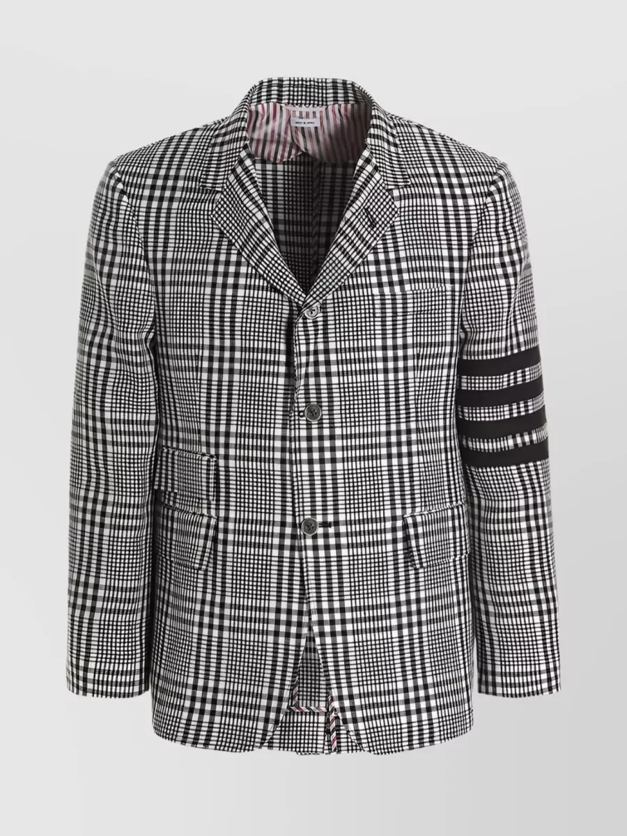 Shop Thom Browne Patterned Linen Wool Jacket In Grey