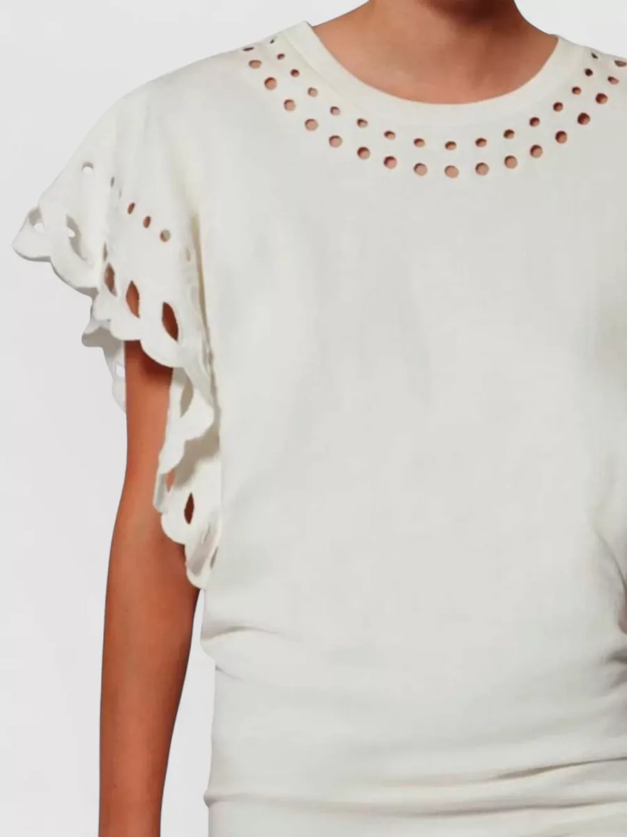 Isabel Marant Etoile Cotton Laser-Cut Short-Sleeve Mini Dress