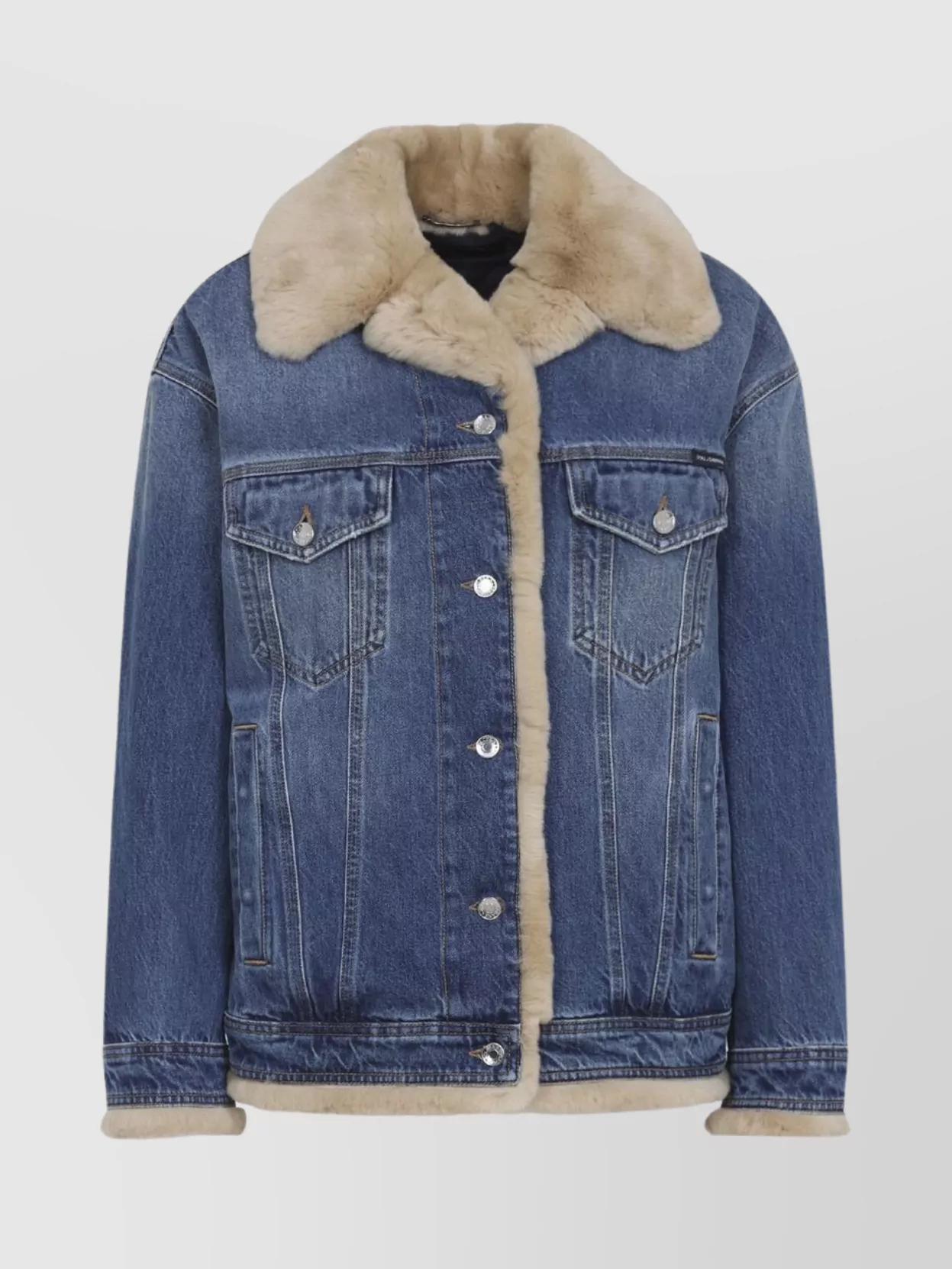 Dolce & Gabbana Stylish Jacket With Faux Fur Collar In Blue