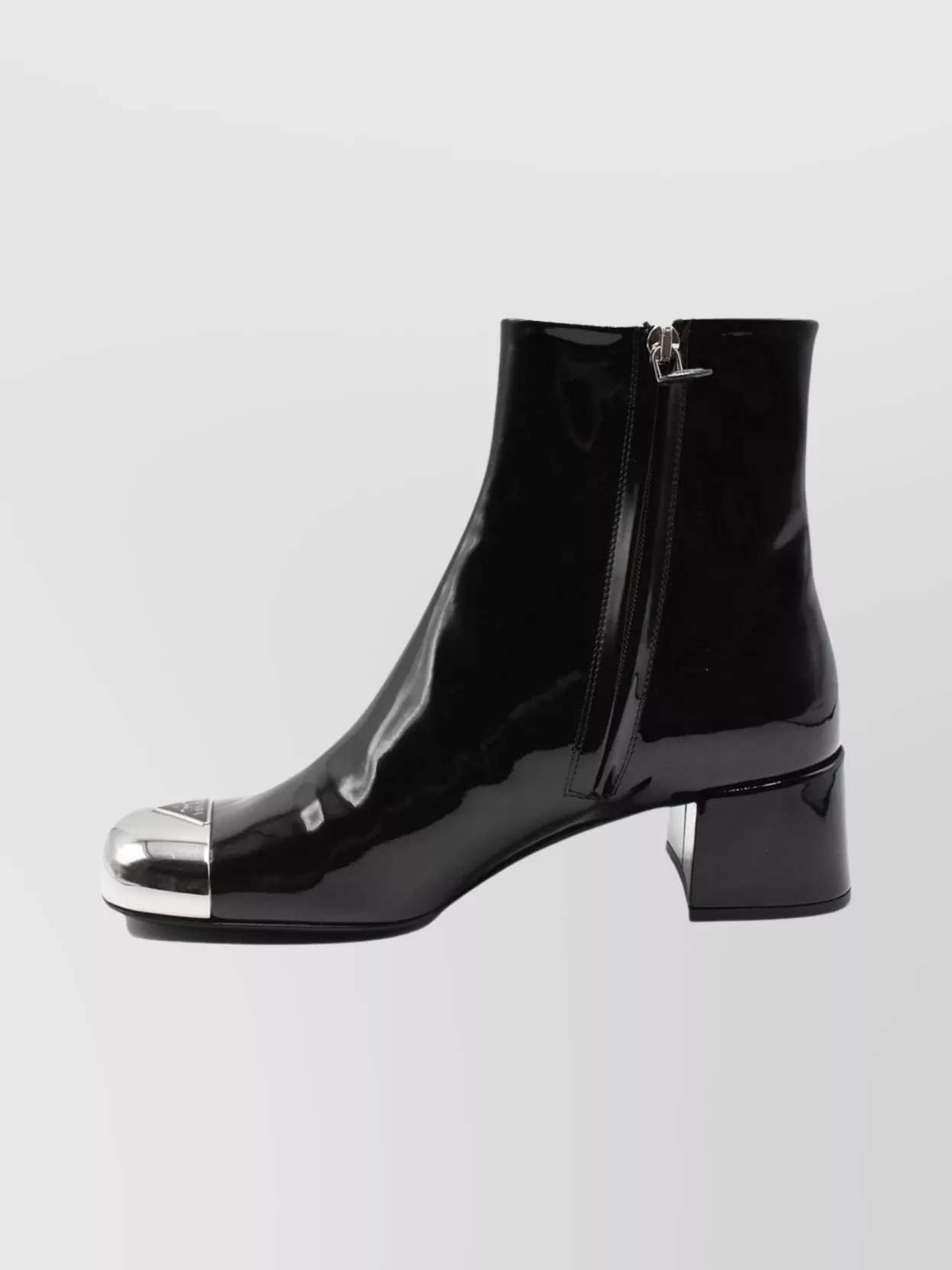 Prada Ankle Booties With Block Heel And Metallic Toe