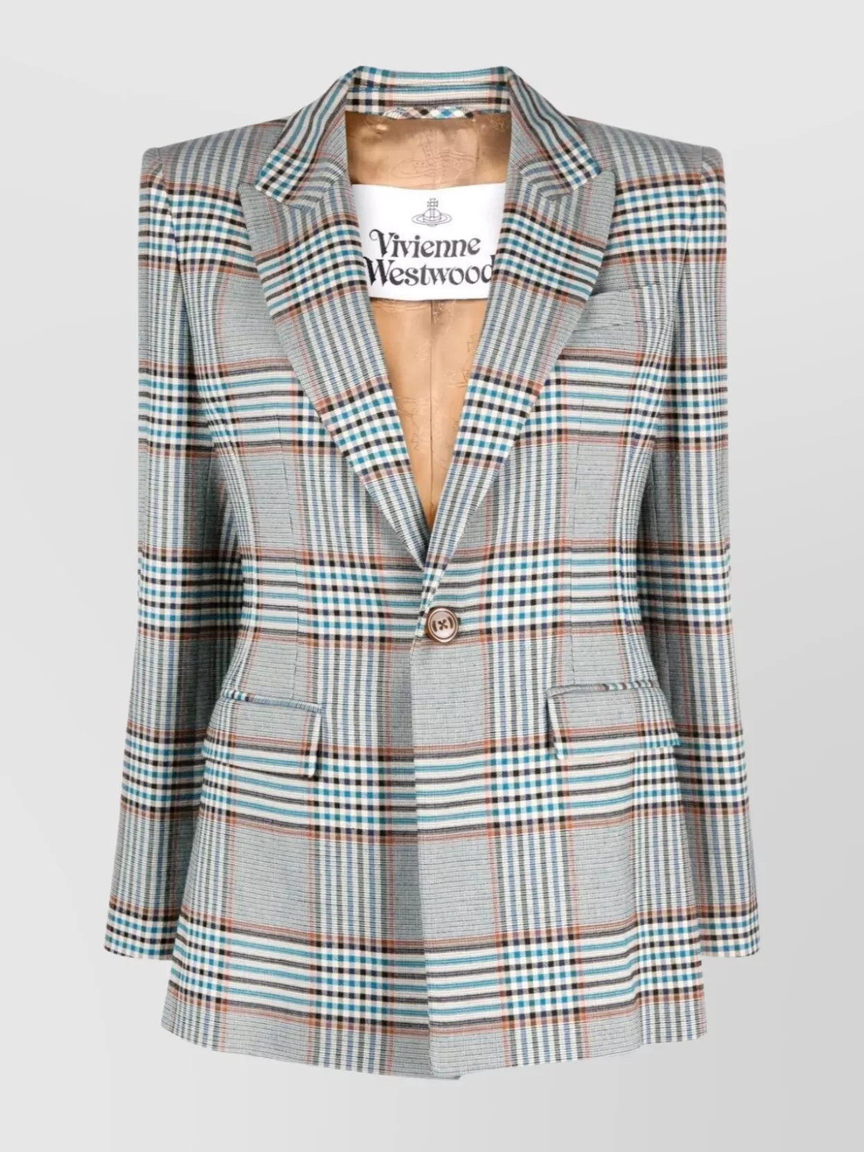 VIVIENNE WESTWOOD CHECK PRINT WOOL BLEND BLAZER WITH ENGLISH REAR VENTS