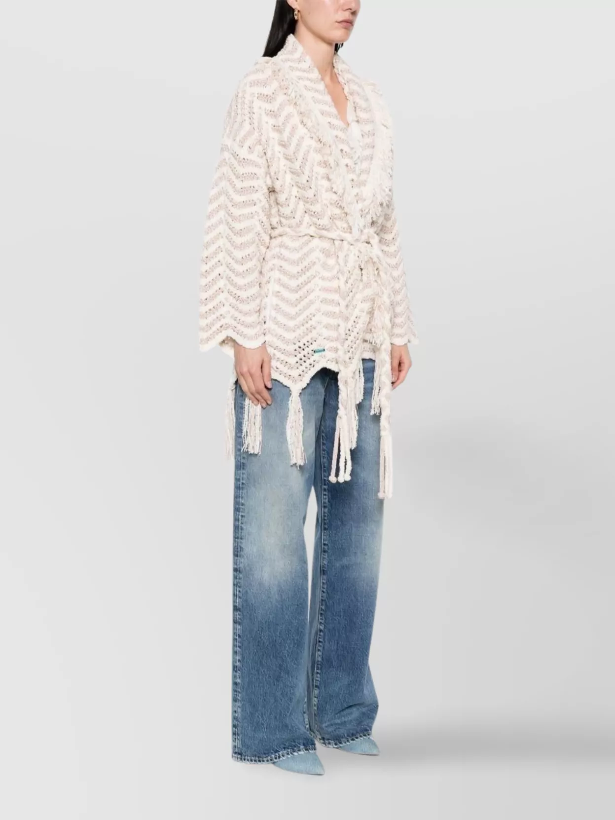 ALANUI KNITWEAR CARDIGAN WITH FRAYED EDGE AND FRINGE DETAILING