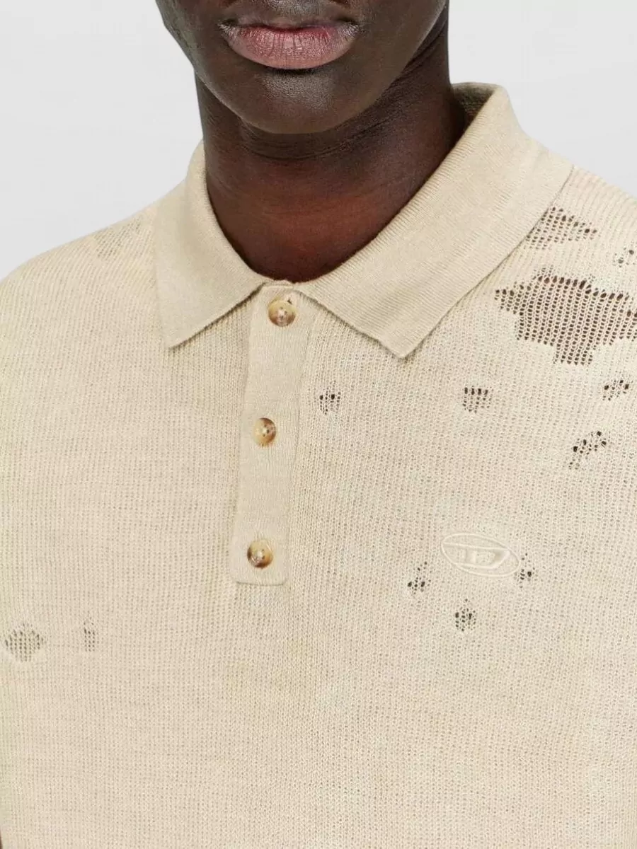 Diesel Linen Distressed Short-Sleeve Polo Shirt