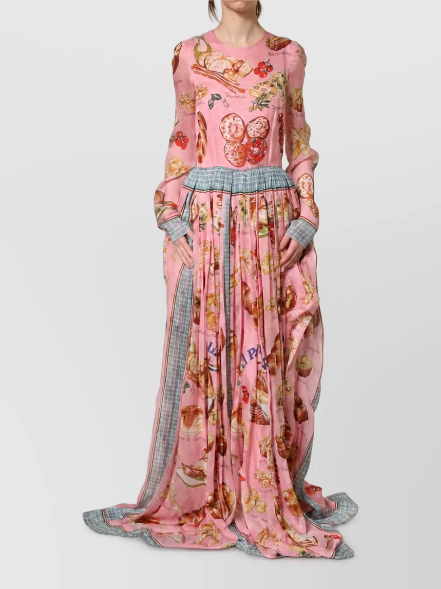 Dolce&Gabbana silk bread print pleated maxi dress