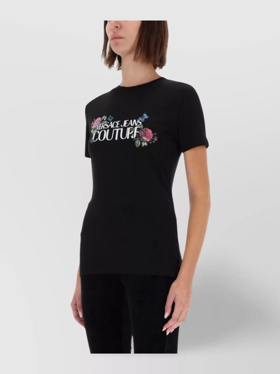 Versace Jeans Couture Floral Print Short Sleeve Crew Neck Top