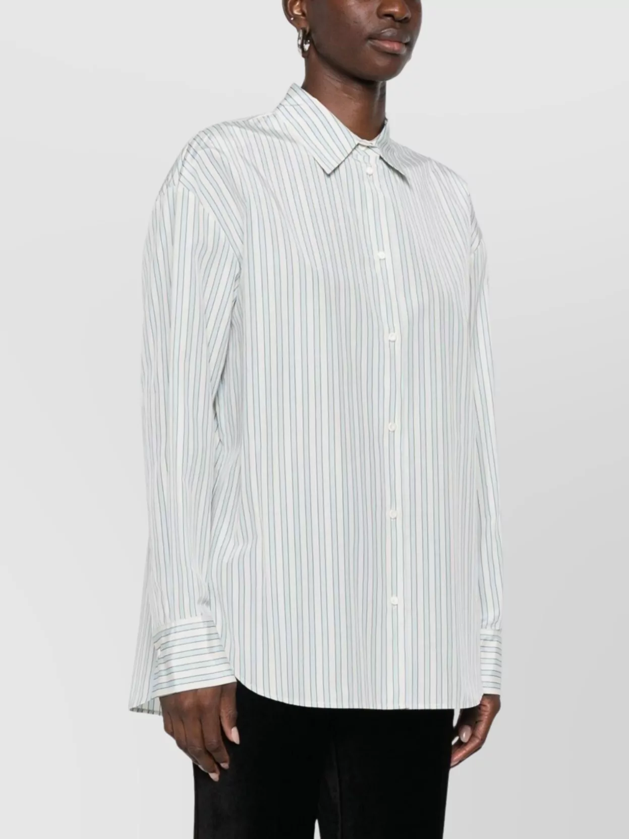 Forte Forte Striped Long Sleeve Top With Pointed Collar In Blue