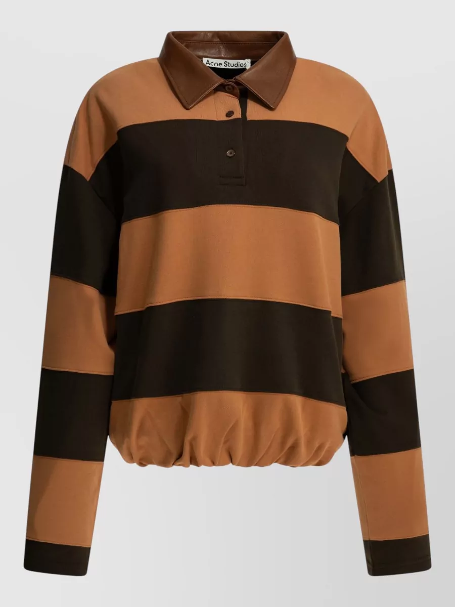 Acne Studios Striped Cotton Long-Sleeve Polo Top