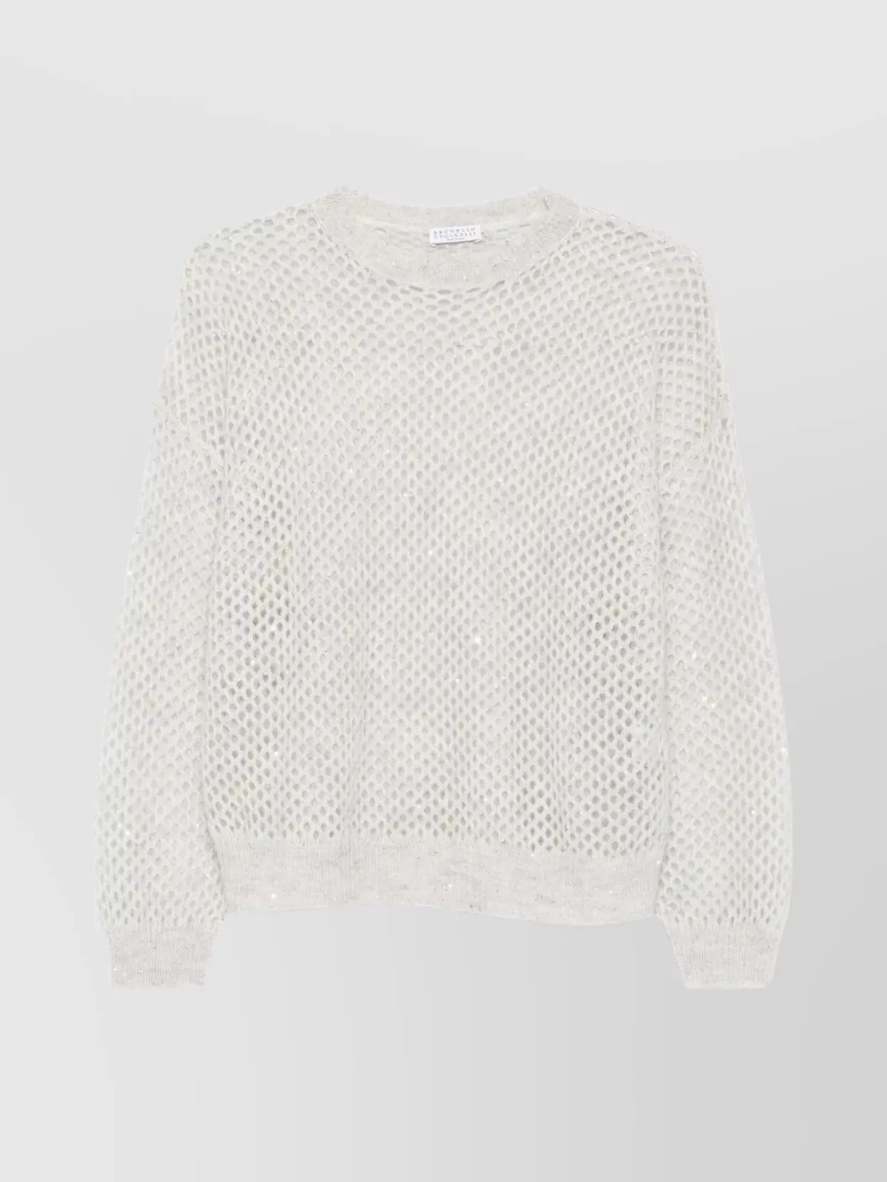 Brunello Cucinelli Wool Sweater Mesh Design Subtle Shimmer In White