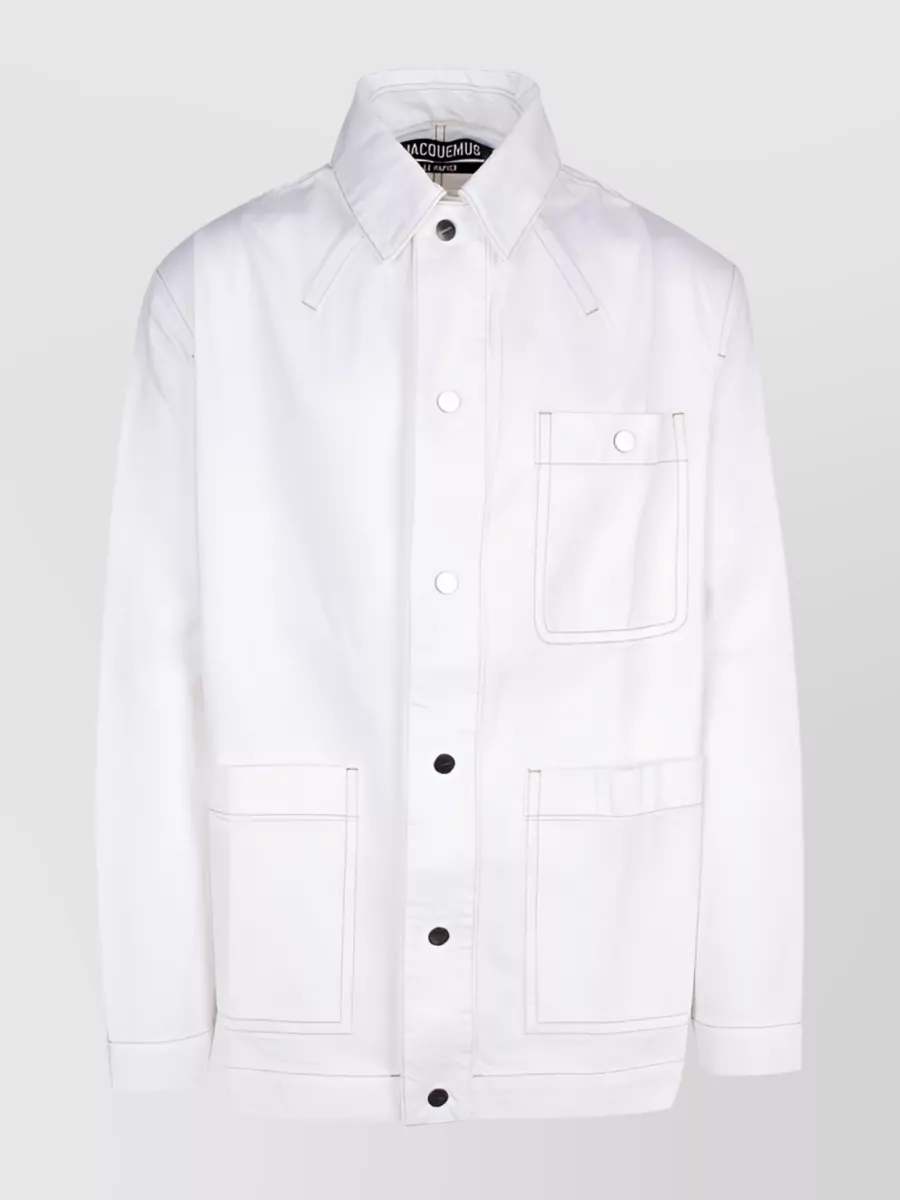 Shop Jacquemus Playful Stitched Denim Jacket In White