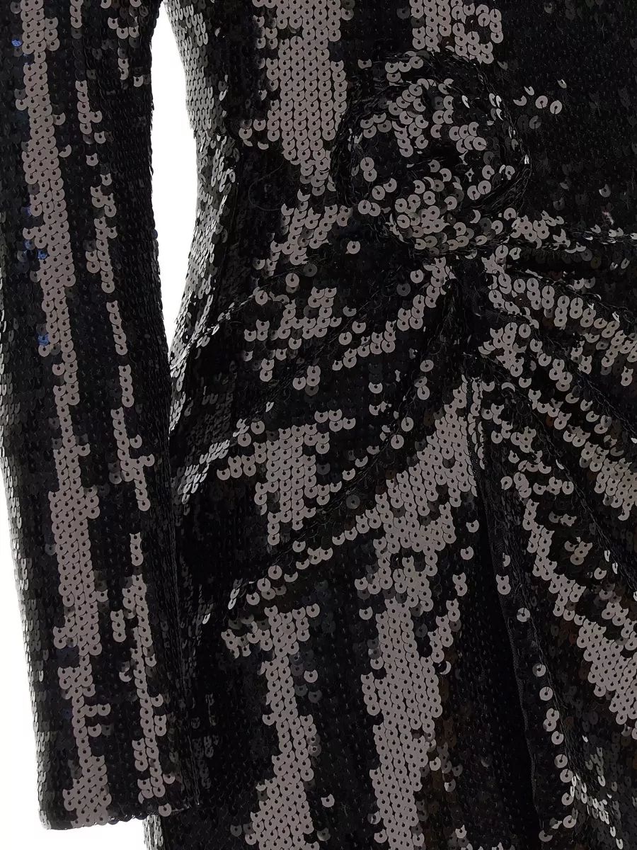 Rotate Birger Christensen Sequined Draped Floral Appliqué Long-Sleeve Mini Dress