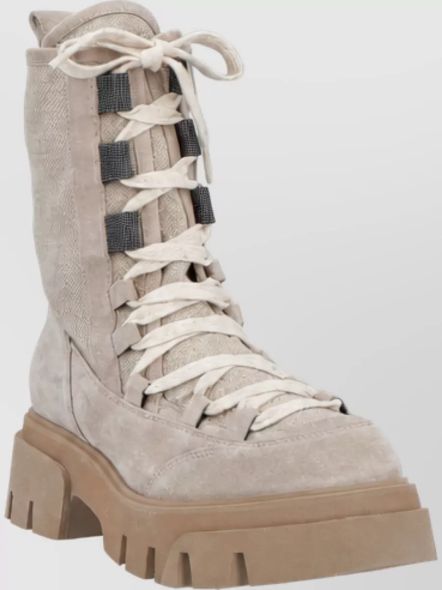 Brunello Cucinelli Leather Lace-Up Boots