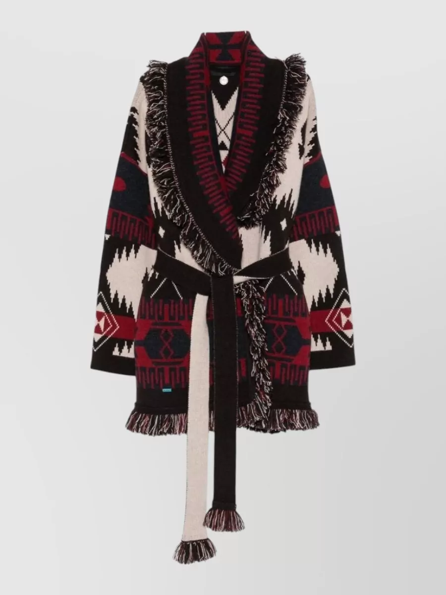 Alanui cashmere jacquard fringed belted cardigan