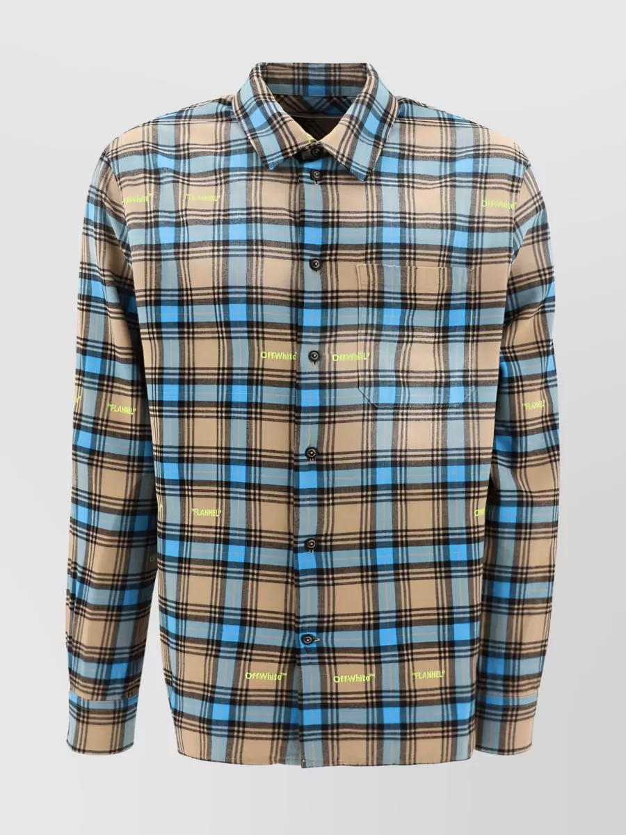 Shop Off-white Buttoned Check-print Shirt With Long Sleeves In Beige