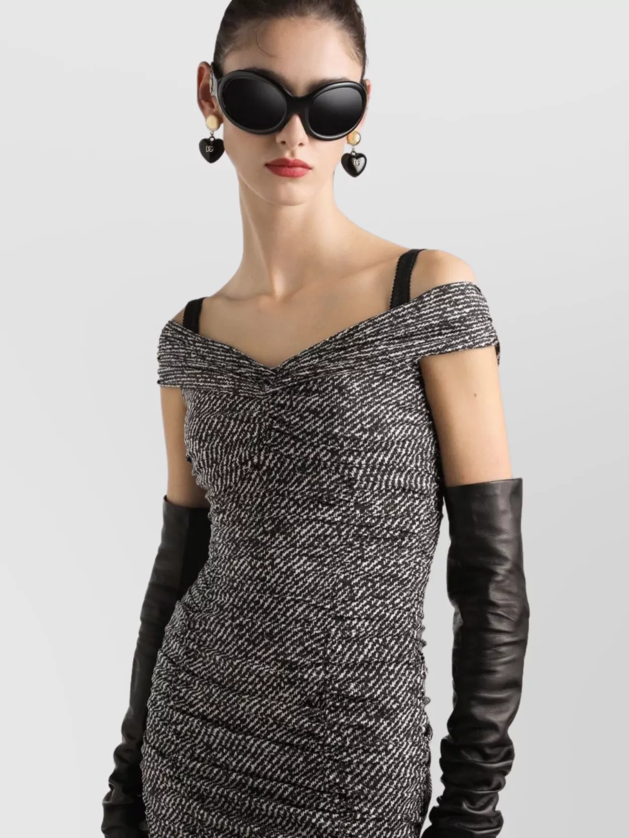 Dolce & Gabbana Draped Silk Dress Bandeau Neckline In Gray