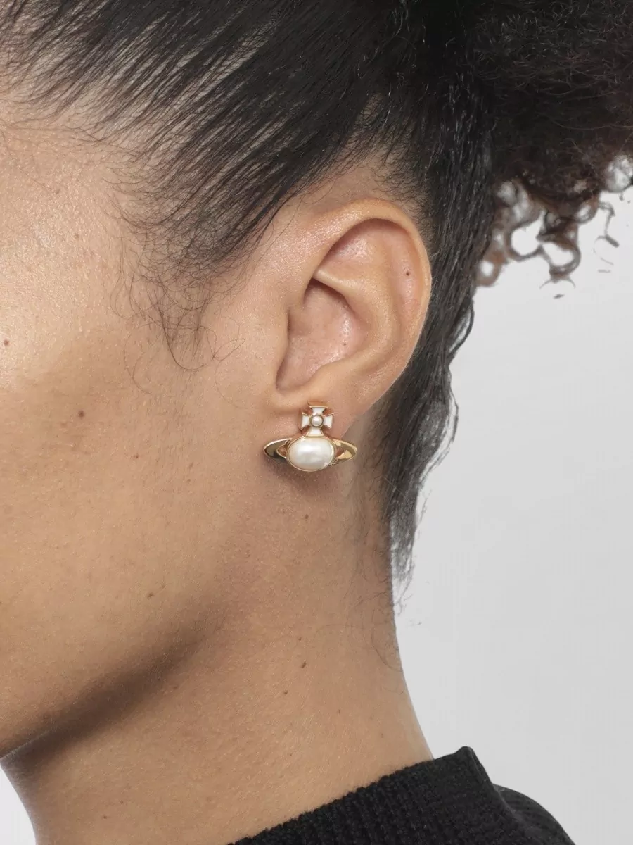 Vivienne Westwood Orb Pearl Cross Detail Brass Earrings