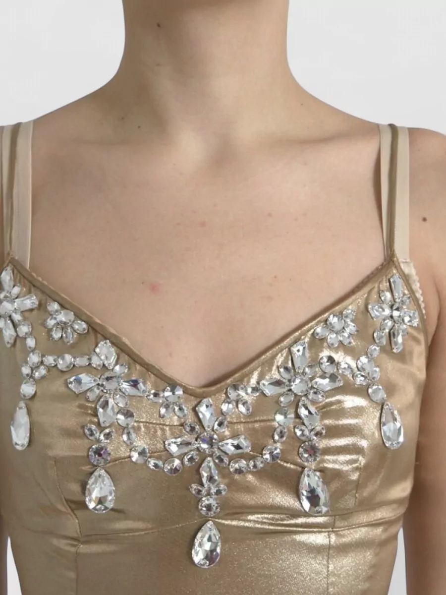 Dolce&Gabbana Silk Crystal Embellished V-Neck Gown