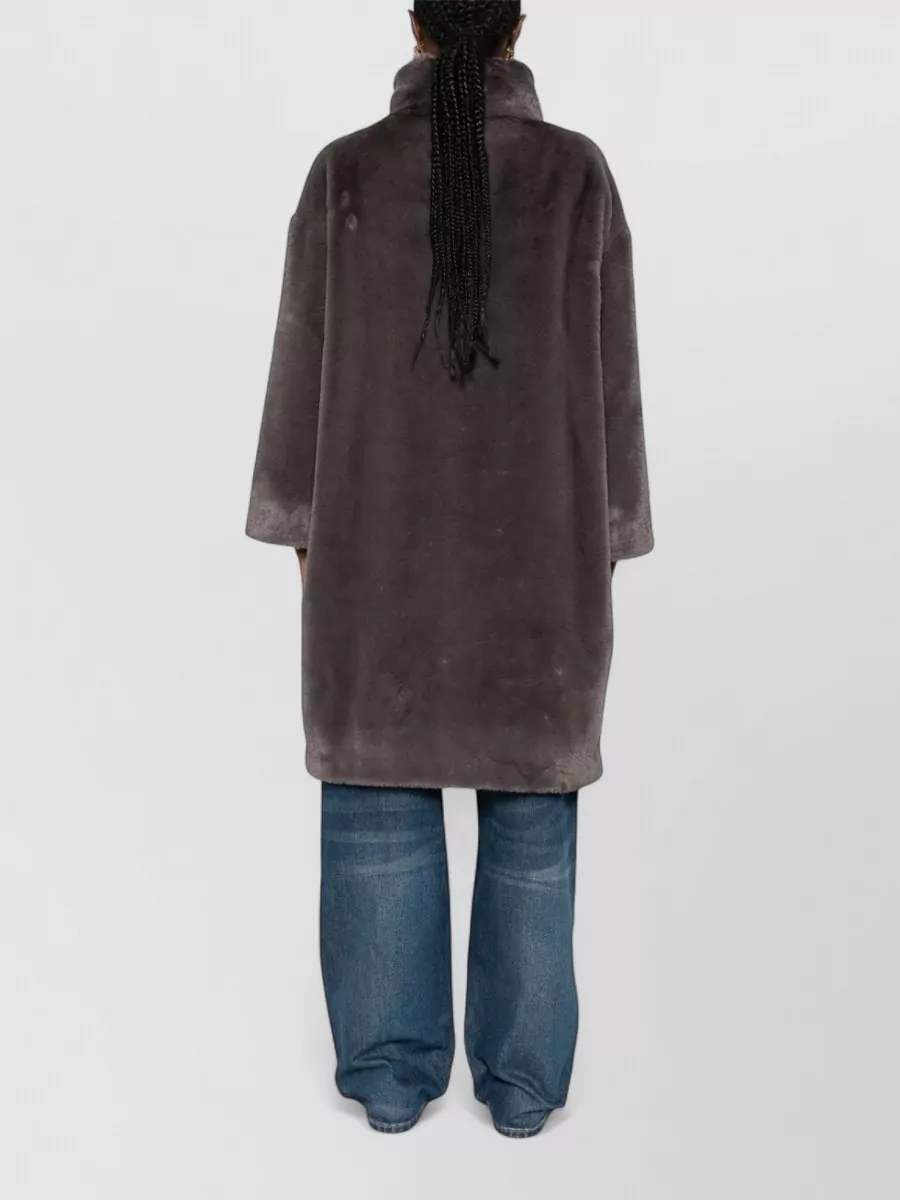 Herno Faux Fur High-Neck 3/4-Sleeve Coat