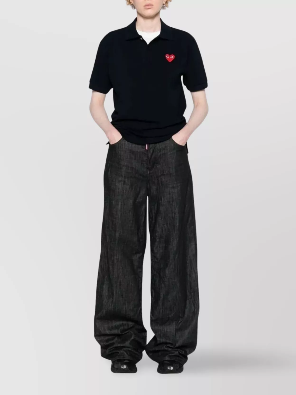 Comme Des Garçons Play Heart Embroidered Cotton Polo Shirt
