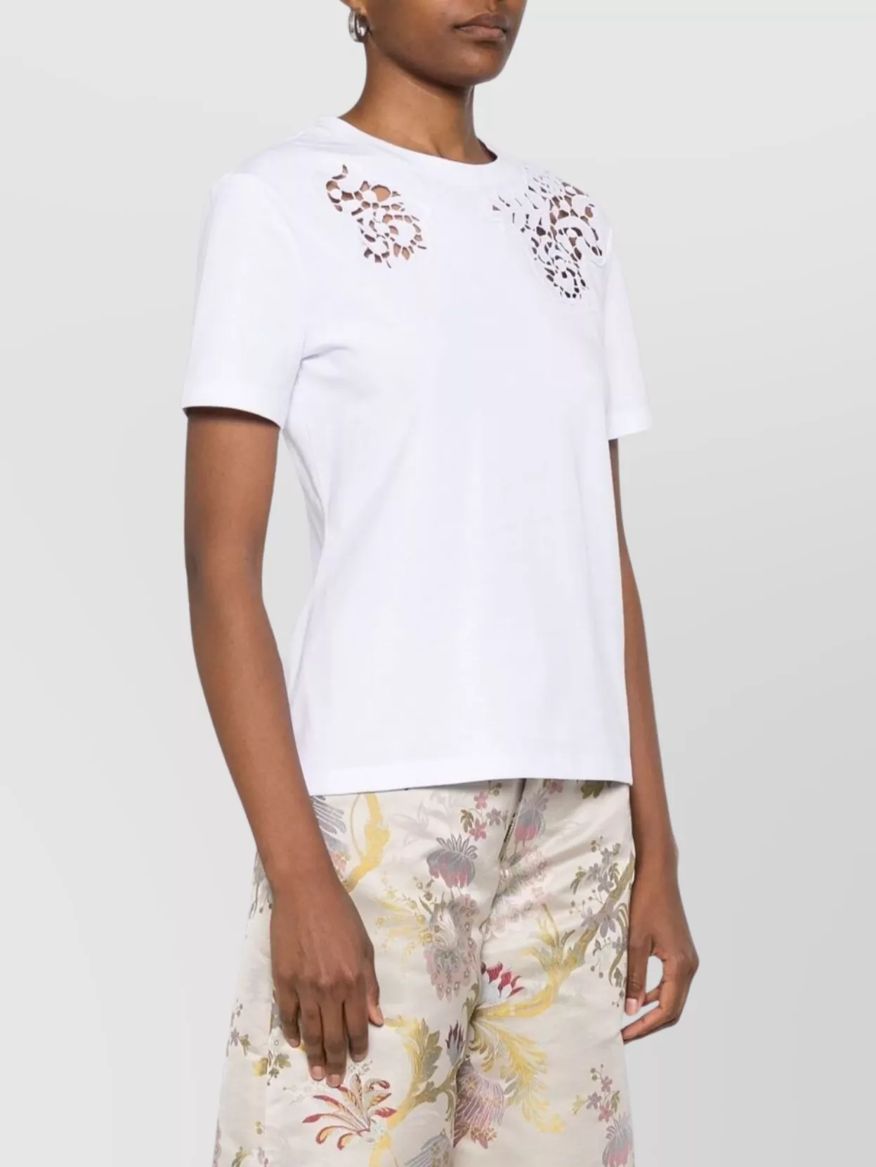 Ermanno Scervino Intricate Floral Cut-out Short Sleeve Top