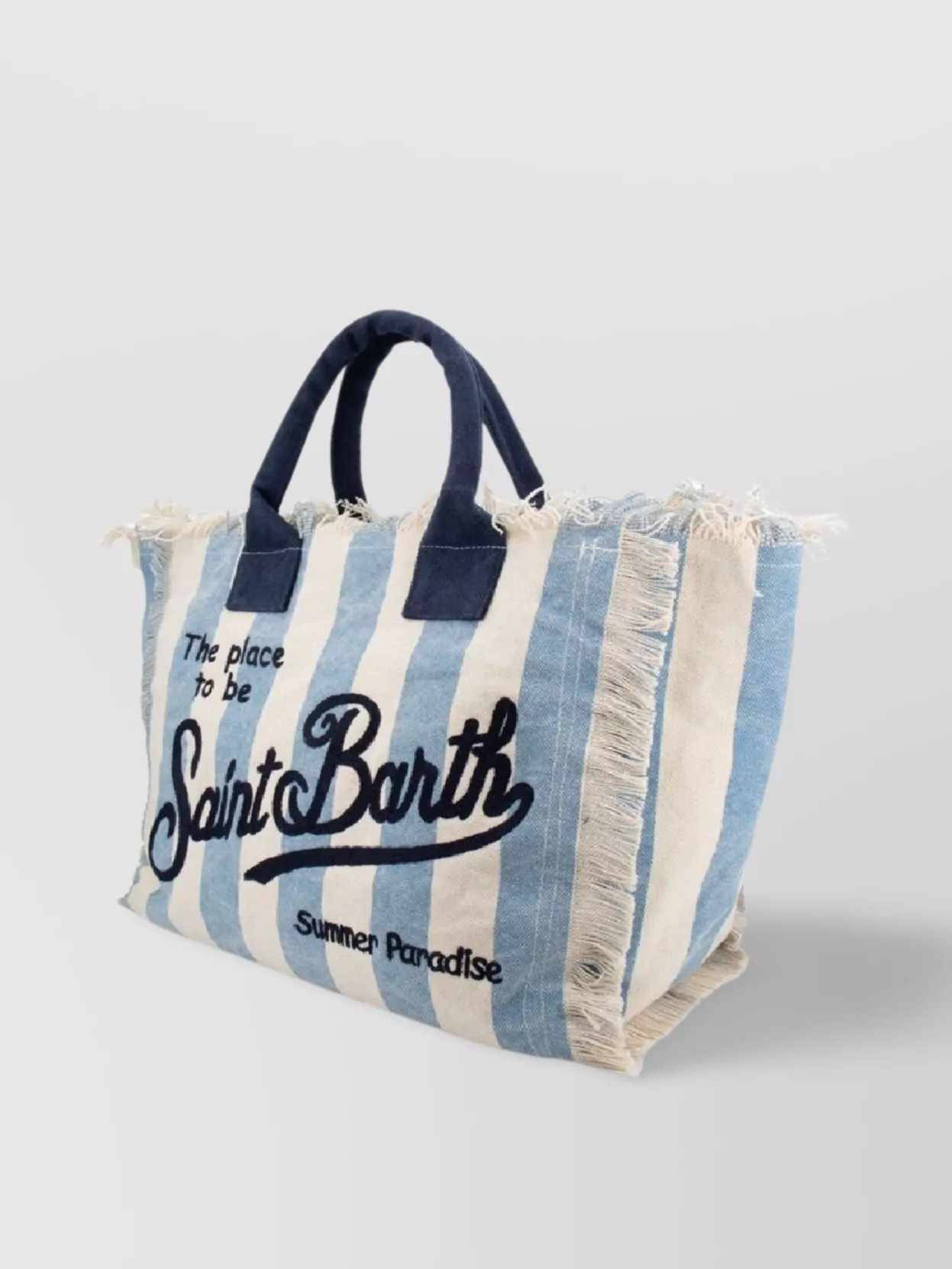 Saint Barth Striped Frayed Dual Handles Shoulder Bag In Blue