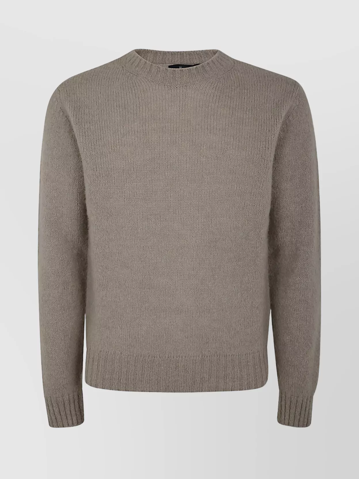 Herno Ribbed Crew Neck Sweater With Soft Texture In Brown