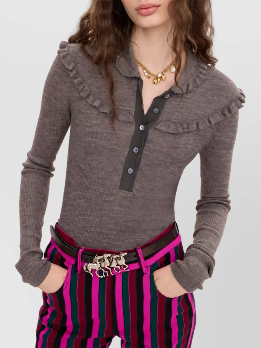 Chloé Wool Long-Sleeve Henley T-Shirt