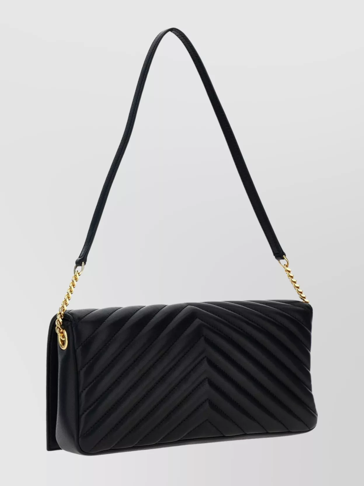 Saint Laurent Chain Strap Shoulder Bag With Chevron Design In Black