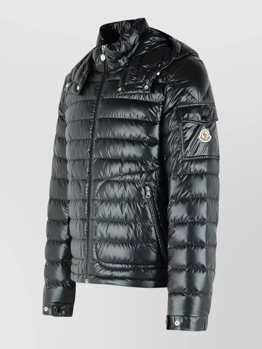 Moncler Lauros Short Hooded Down Jacket Polyester In Blue