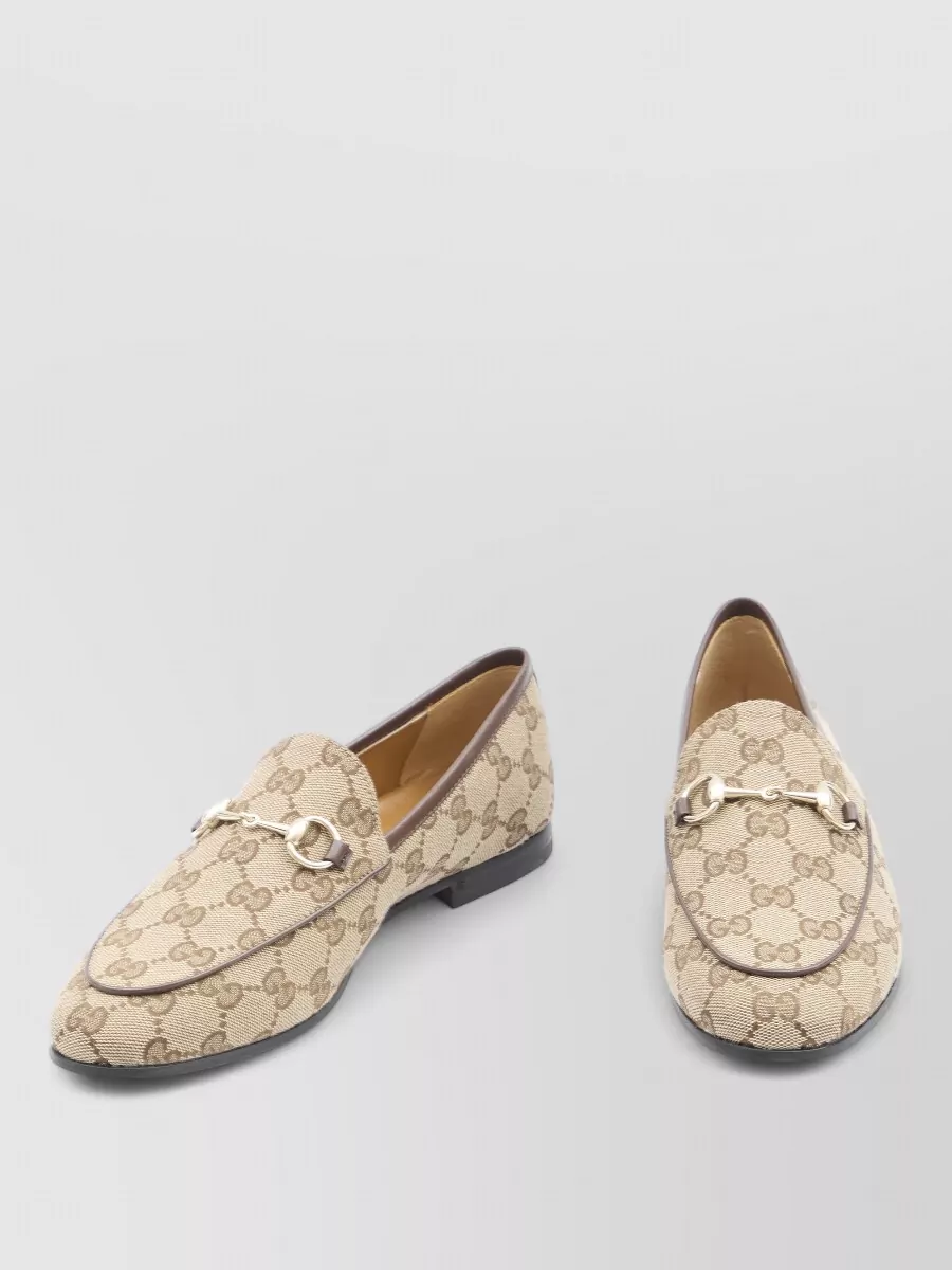 Gucci Jordaan Canvas Loafers Gold Hardware Leather