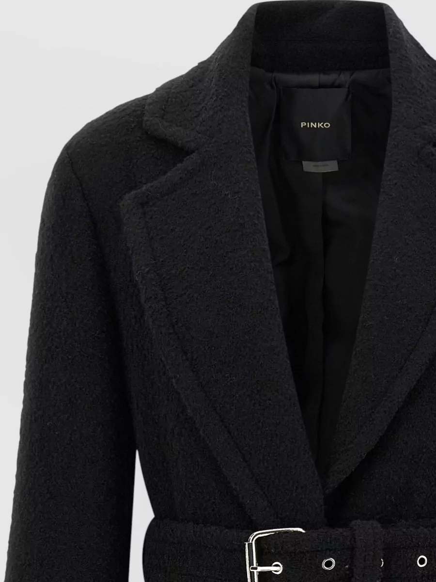 Pinko Bouclé Single-Breasted Long Belted Coat
