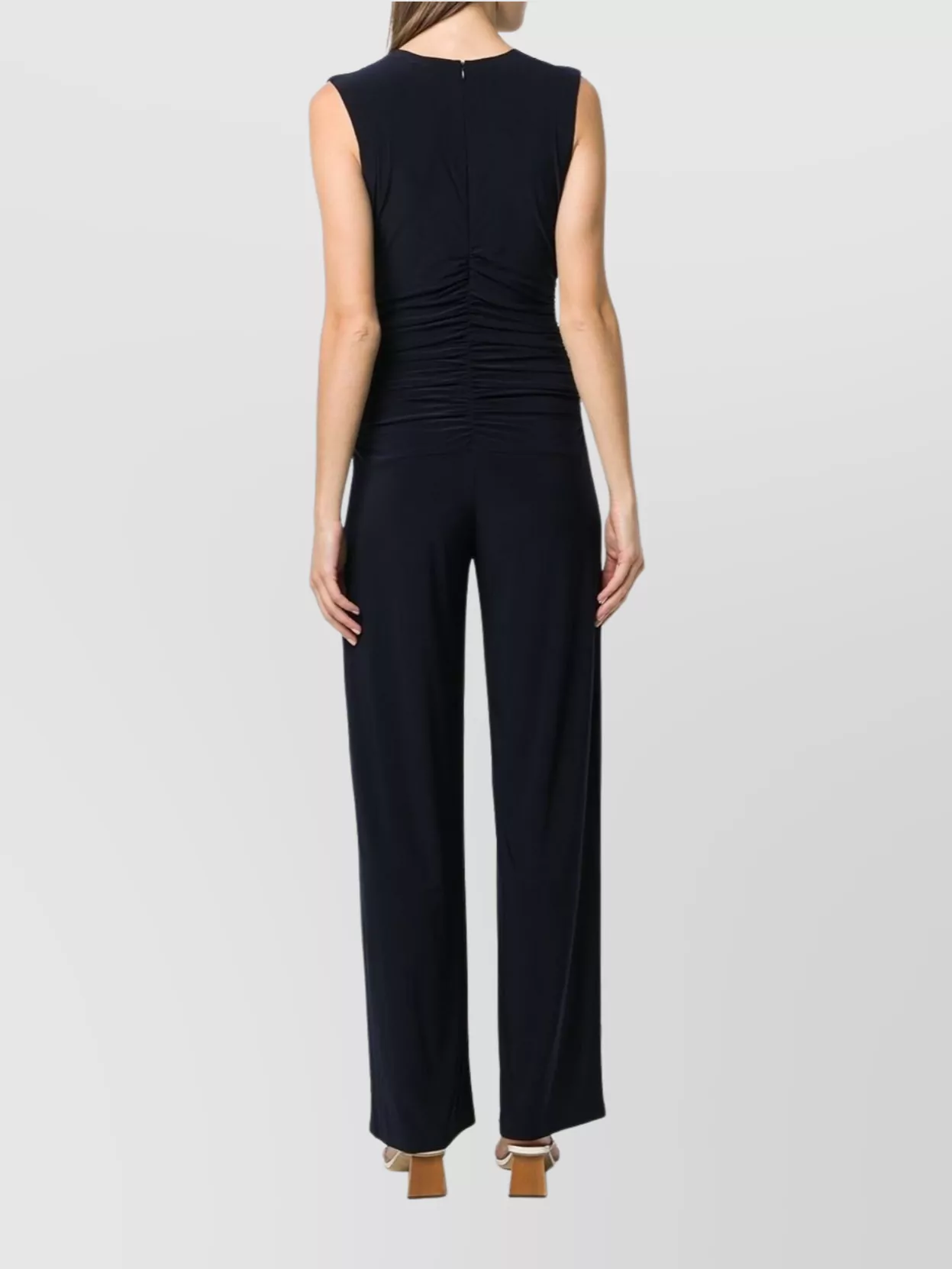 Norma Kamali Sleeveless V-neck Jumpsuit Cinched Waist
