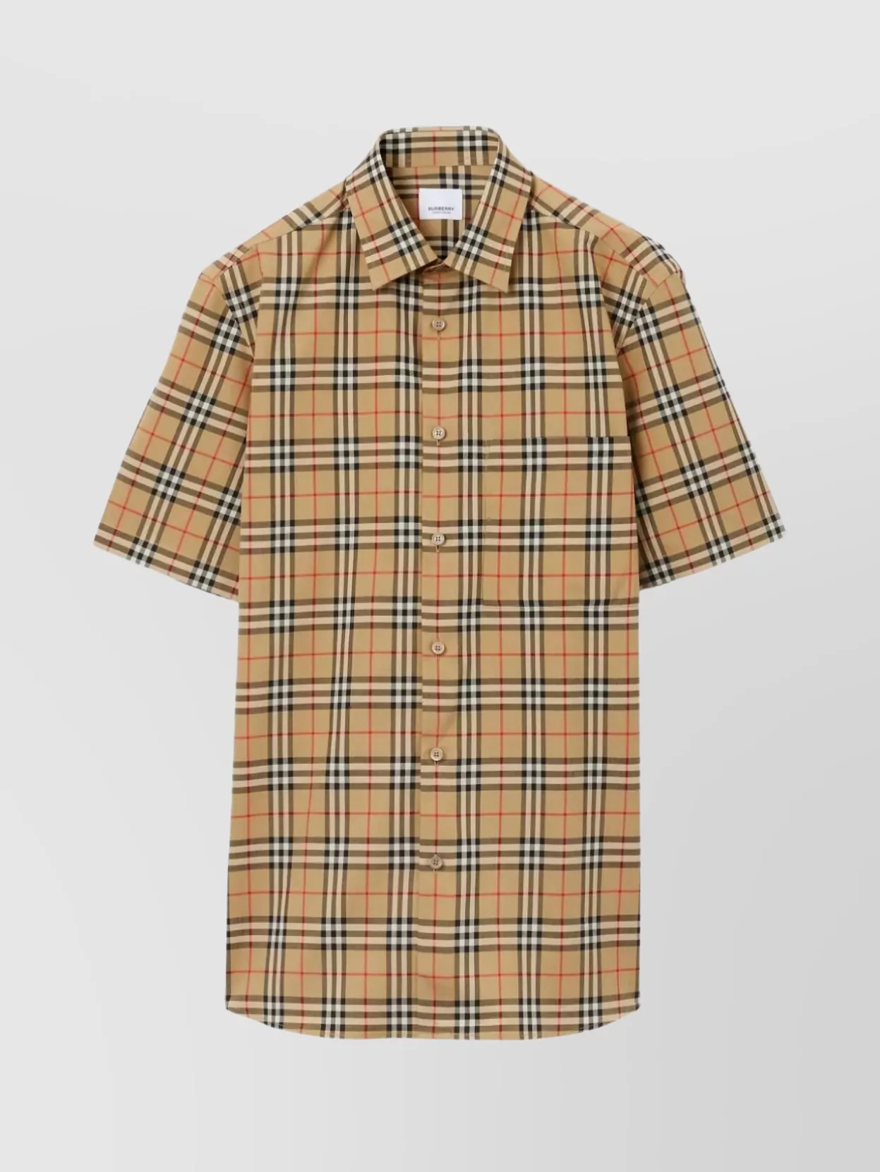 Shop Burberry Curved Hem Cotton Check Shirt In Beige
