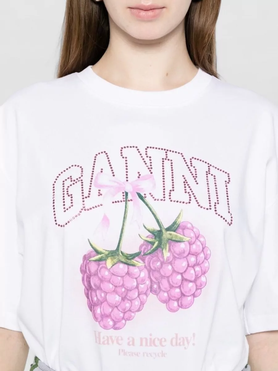 Ganni Organic Cotton Raspberry Print Oversized T-Shirt