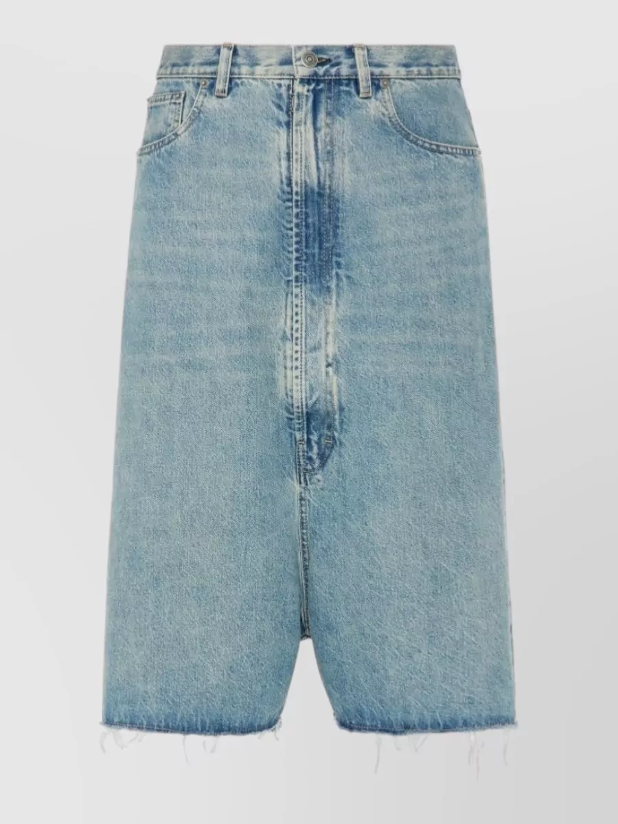 Maison Margiela denim dropped-rise raw-cut hem bermuda shorts
