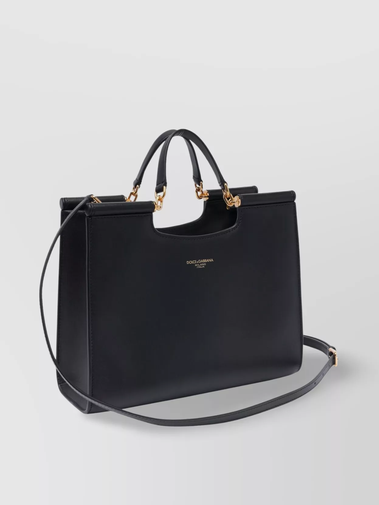 Dolce & Gabbana Black Calfskin Tote Bag With Adjustable Shoulder Strap