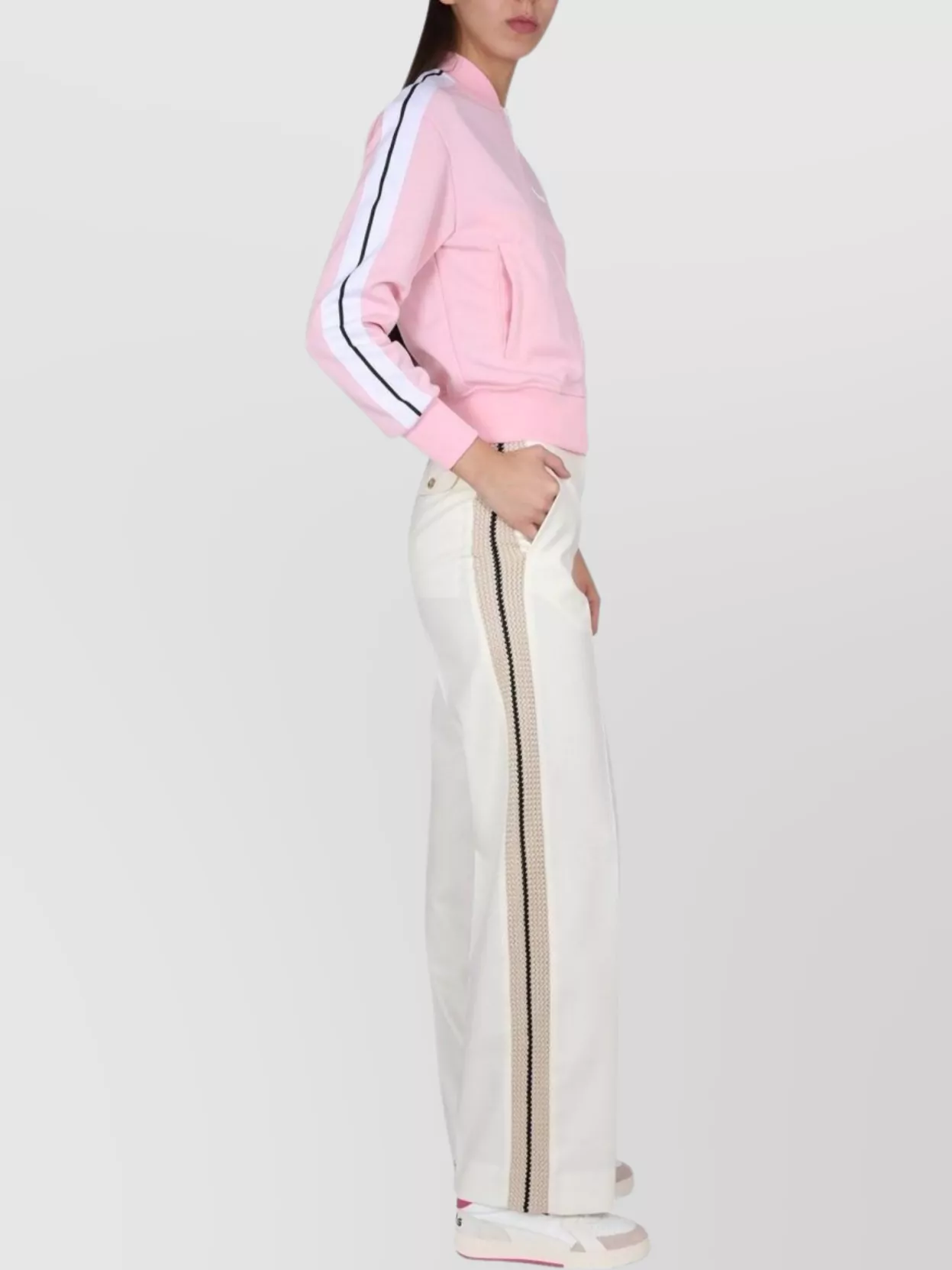 Palm Angels Wide Leg Wool Trousers With Side Stripe