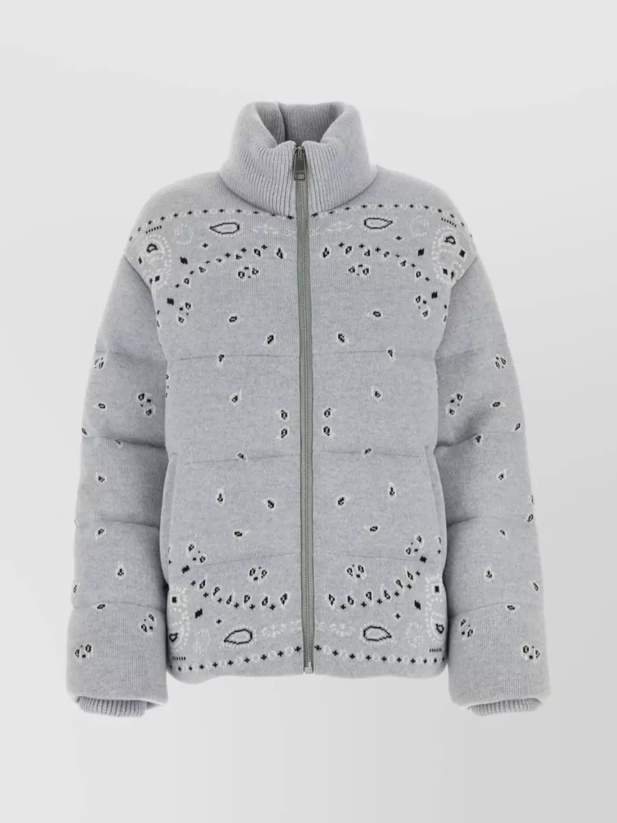 Shop Alanui Wool Bandana Embroidered Down Jacket In Grey