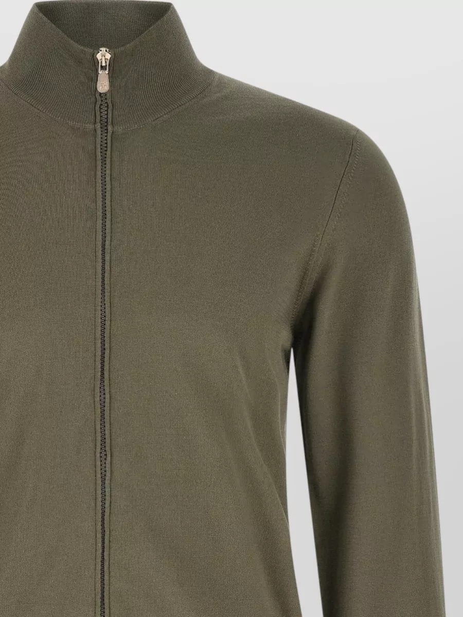 Brunello Cucinelli Knit Cardigan High Collar Ribbed Trims